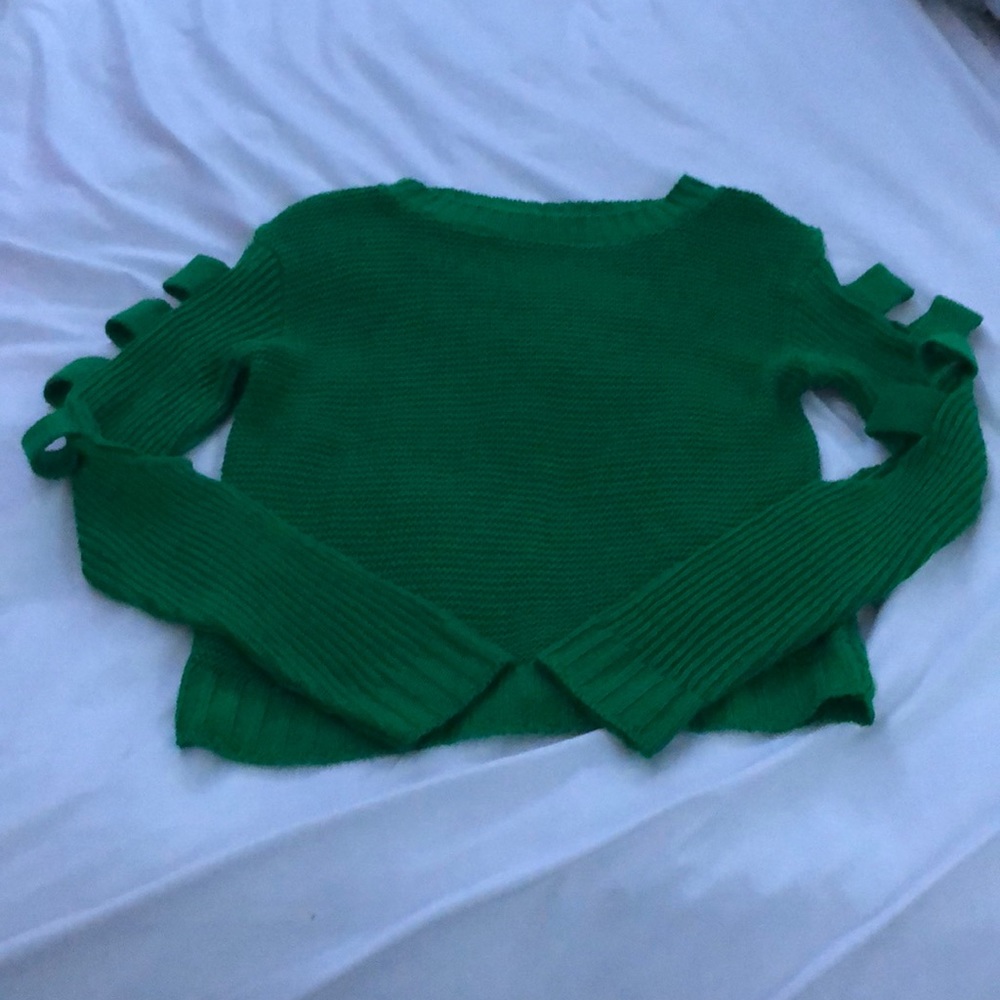 green cut out sweater